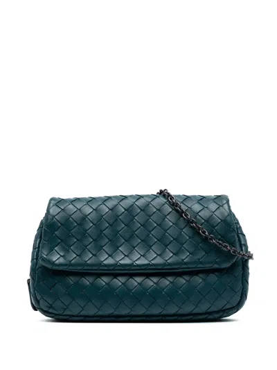 Pre-owned Bottega Veneta 2012-2025 Mini Nappa Intrecciato Expandable Chain Crossbody Bag In Blue