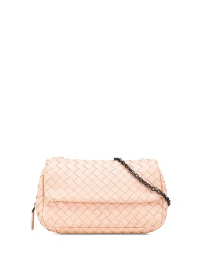 Pre-owned Bottega Veneta 2012-2025 Mini Nappa Intrecciato Expandable Chain Crossbody Bag In Brown