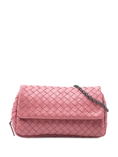 Pre-owned Bottega Veneta 2012-2025 Mini Nappa Intrecciato Expandable Chain Crossbody Bag In Pink
