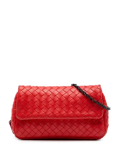 Pre-owned Bottega Veneta 2012-2025 Mini Nappa Intrecciato Expandable Chain Crossbody Bag In Red
