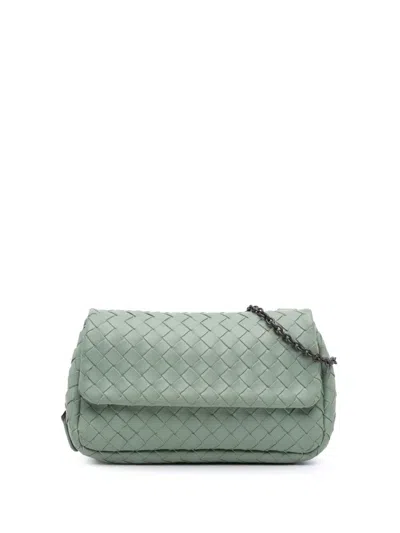 Pre-owned Bottega Veneta 2012-2025 Mini Nappa Intrecciato Expandable Chain Flap Crossbody Bag In Green