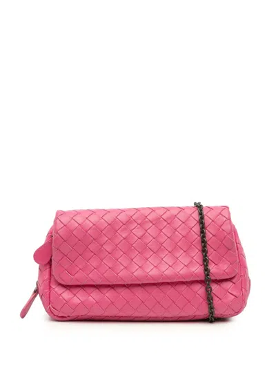 Pre-owned Bottega Veneta 2012-2025 Mini Nappa Intrecciato Expandable Chain Flap Crossbody Bag In Pink