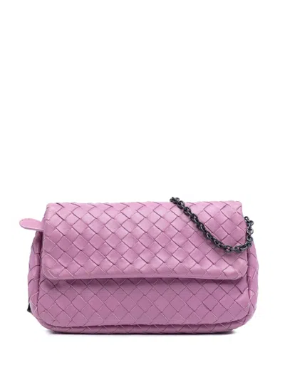 Pre-owned Bottega Veneta 2012-2025 Mini Nappa Intrecciato Expandable Chain Flap Crossbody Bag In Pink