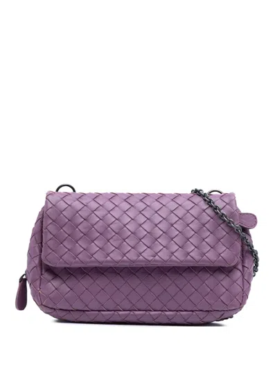 Pre-owned Bottega Veneta 2012-2025 Mini Nappa Intrecciato Expandable Chain Flap Crossbody Bag In Purple
