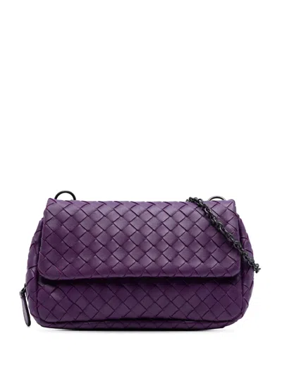 Pre-owned Bottega Veneta 2012-2025 Mini Nappa Intrecciato Expandable Chain Flap Crossbody Bag In Purple