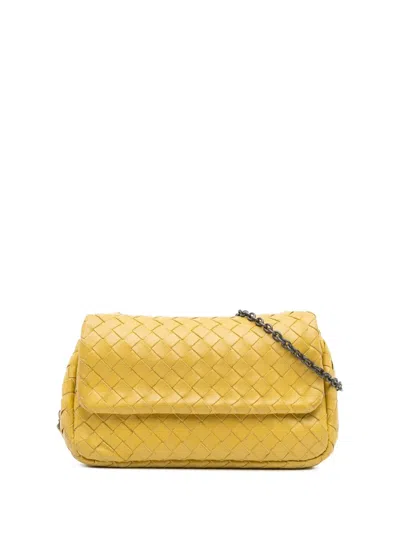 Pre-owned Bottega Veneta 2012-2025 Mini Nappa Intrecciato Expandable Chain Flap Crossbody Bag In Yellow