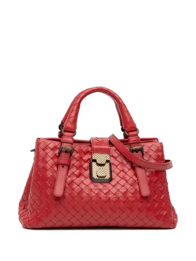 Pre-owned Bottega Veneta 2012-2025 Mini Nappa Intrecciato Roma Satchel In Red