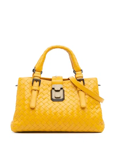 Pre-owned Bottega Veneta 2012-2025 Mini Nappa Intrecciato Roma Satchel In Yellow