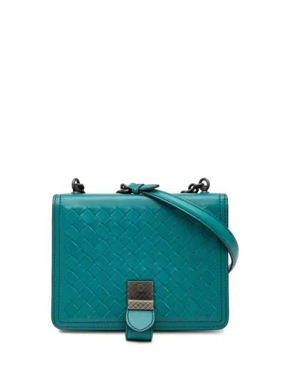 Pre-owned Bottega Veneta 2012-2025 Mini Nappa Intrecciato Runway Shoulder Bag In Blue
