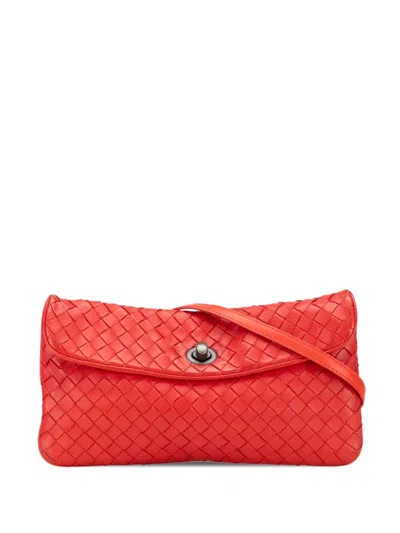 Pre-owned Bottega Veneta 2012-2025 Mini Nappa Intrecciato Turn Lock Crossbody Bag In Red