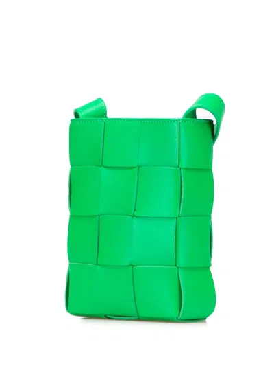 Pre-owned Bottega Veneta 2012-2025 Mini Nappa Intrecciato Vertical Cassette Crossbody Bag In Green