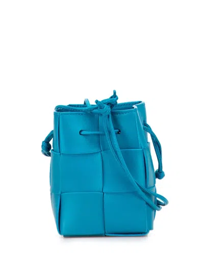 Pre-owned Bottega Veneta 2012-2025 Mini Nappa Maxi Intrecciato Cassette Bucket Bag In Blue