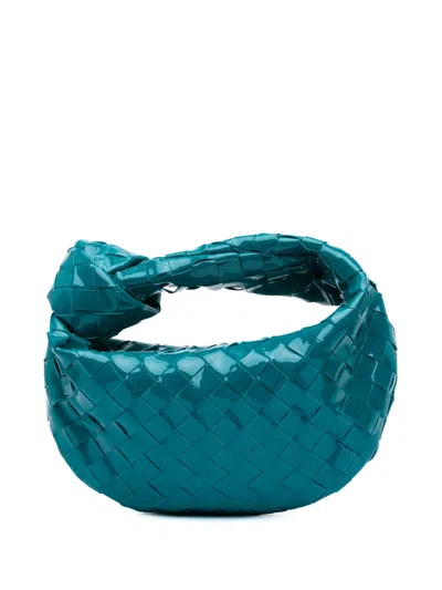 Pre-owned Bottega Veneta 2012-2025 Mini Patent Intrecciato Jodie Hobo Bag In Blue