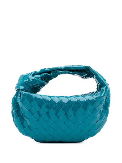 Pre-owned Bottega Veneta 2012-2025 Mini Patent Intrecciato Jodie Hobo Bag In Blue