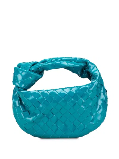 Pre-owned Bottega Veneta 2012-2025 Mini Patent Intrecciato Jodie Hobo Bag In Blue