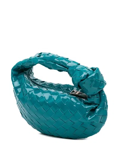Pre-owned Bottega Veneta 2012-2025 Mini Patent Intrecciato Jodie Hobo Bag In Blue