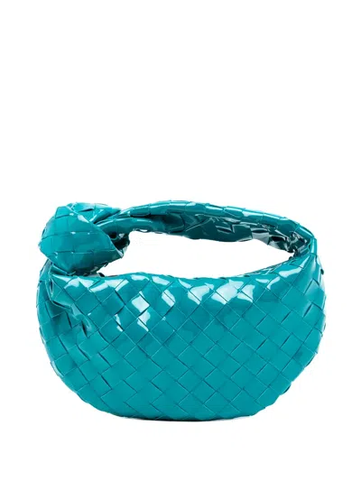 Pre-owned Bottega Veneta 2012-2025 Mini Patent Intrecciato Jodie Hobo Bag In Blue