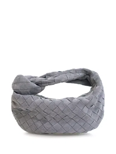 Pre-owned Bottega Veneta 2012-2025 Mini Suede Intrecciato Jodie Hobo Bag In Gray