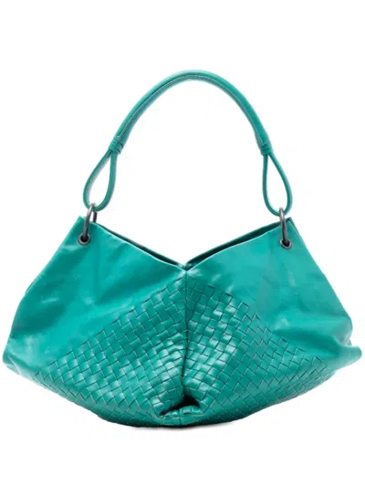 Pre-owned Bottega Veneta 2012-2025 Nappa Intrecciato Aquilone Fortune Cookie Hobo Bag In Blue