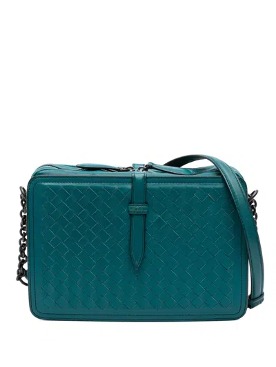 Pre-owned Bottega Veneta 2012-2025 Nappa Intrecciato Belt Flap Camera Bag Shoulder Bag In Blue