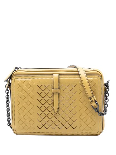 Pre-owned Bottega Veneta 2012-2025 Nappa Intrecciato Belt Flap Camera Bag Shoulder Bag In Yellow