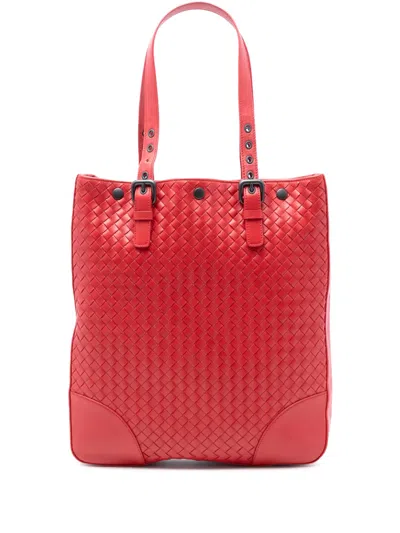 Pre-owned Bottega Veneta 2012-2025 Nappa Intrecciato Belt Strap Tote Bag In Red
