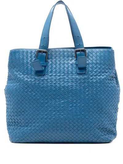 Pre-owned Bottega Veneta 2012-2025 Nappa Intrecciato Belted Tote Bag In Blue