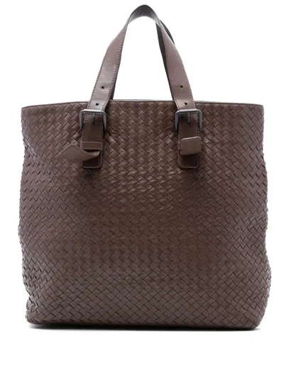 Pre-owned Bottega Veneta 2012-2025 Nappa Intrecciato Belted Tote Bag In Brown