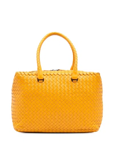 Pre-owned Bottega Veneta 2012-2025 Nappa Intrecciato Brick Tote Bag In Yellow