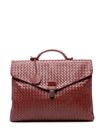 Pre-owned Bottega Veneta 2012-2025 Nappa Intrecciato Briefcase Business Bag In Red