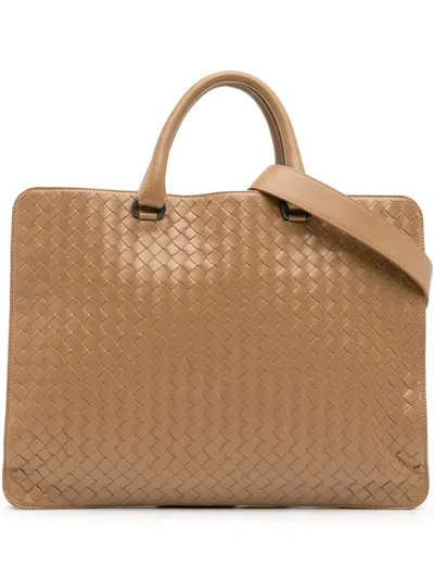Pre-owned Bottega Veneta 2012-2025 Nappa Intrecciato Business Bag In Brown