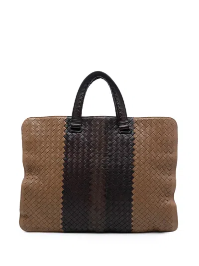 Pre-owned Bottega Veneta 2012-2025 Nappa Intrecciato Club Fume Briefcase Business Bag In Brown