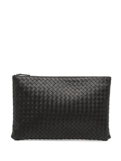 Pre-owned Bottega Veneta 2012-2025 Nappa Intrecciato Clutch Bag In Black