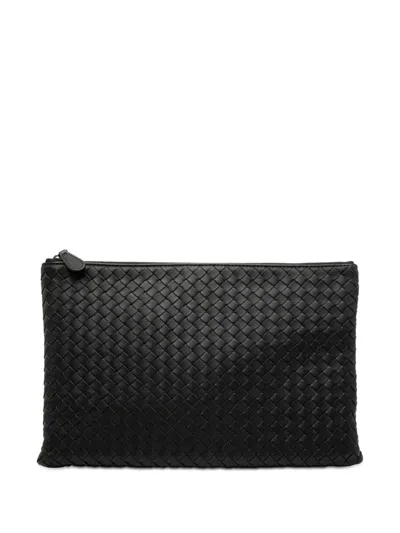 Pre-owned Bottega Veneta 2012-2025 Nappa Intrecciato Clutch Bag In Black