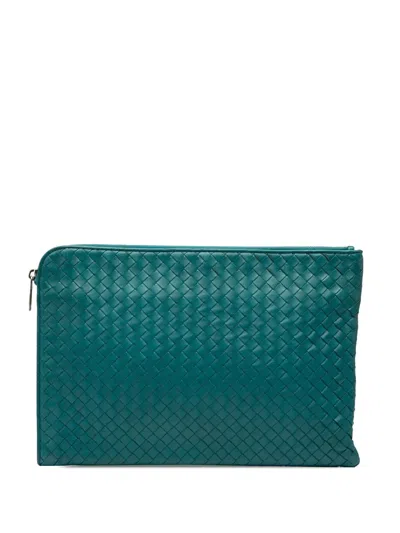 Pre-owned Bottega Veneta 2012-2025 Nappa Intrecciato Clutch Bag In Blue