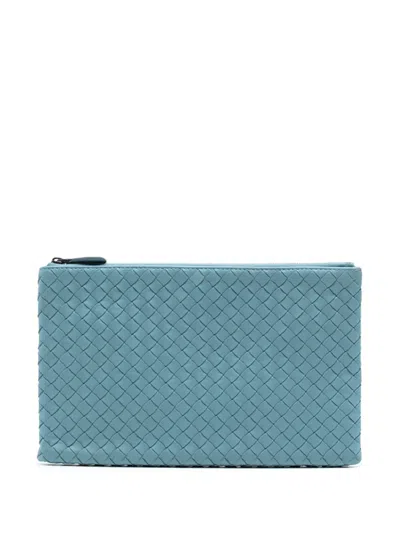 Pre-owned Bottega Veneta 2012-2025 Nappa Intrecciato Clutch Bag In Blue