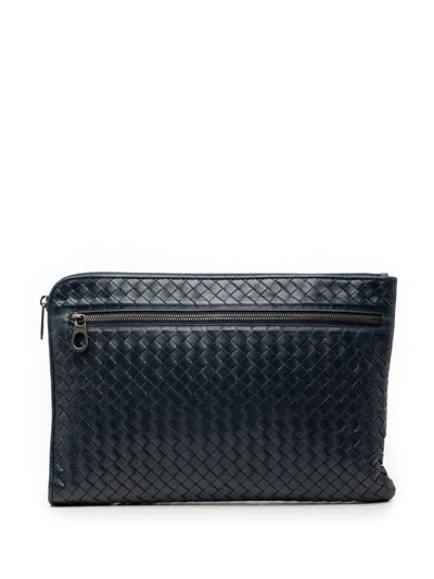 Pre-owned Bottega Veneta 2012-2025 Nappa Intrecciato Clutch Bag In Blue