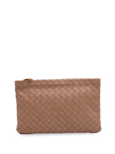Pre-owned Bottega Veneta 2012-2025 Nappa Intrecciato Clutch Bag In Brown