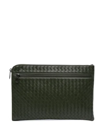 Pre-owned Bottega Veneta 2012-2025 Nappa Intrecciato Clutch Bag In Green