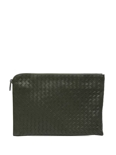 Pre-owned Bottega Veneta 2012-2025 Nappa Intrecciato Clutch Bag In Green