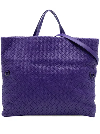 Pre-owned Bottega Veneta 2012-2025 Nappa Intrecciato Convertible Tote Satchel In Purple