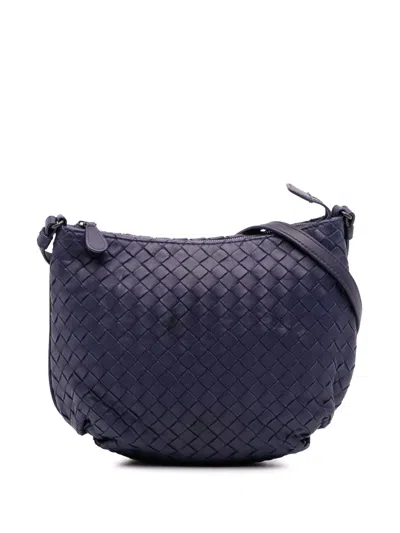 Pre-owned Bottega Veneta 2012-2025 Nappa Intrecciato Crossbody Bag In Blue