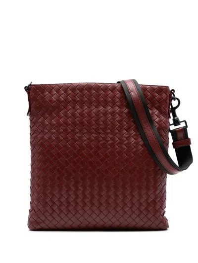 Pre-owned Bottega Veneta 2012-2025 Nappa Intrecciato Crossbody Bag In Red