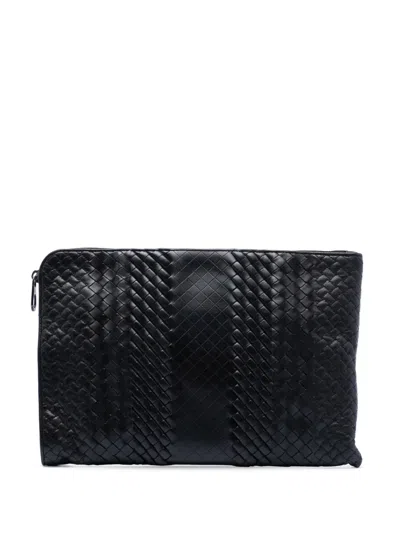 Pre-owned Bottega Veneta 2012-2025 Nappa Intrecciato Document Case Clutch Bag In Black