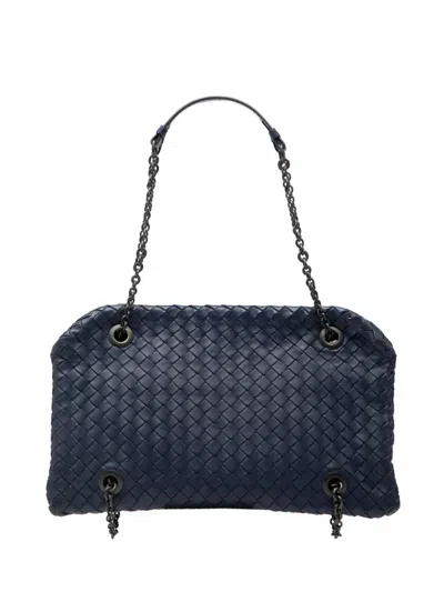 Pre-owned Bottega Veneta 2012-2025 Nappa Intrecciato Duo Shoulder Bag In Blue