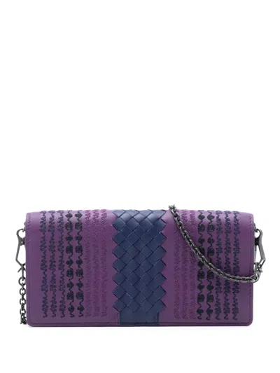 Pre-owned Bottega Veneta 2012-2025 Nappa Intrecciato Embroidered Continental Wallet On Chain Crossbody Bag In Purple
