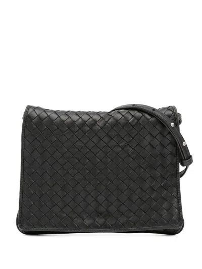 Pre-owned Bottega Veneta 2012-2025 Nappa Intrecciato Flap Crossbody Bag In Black