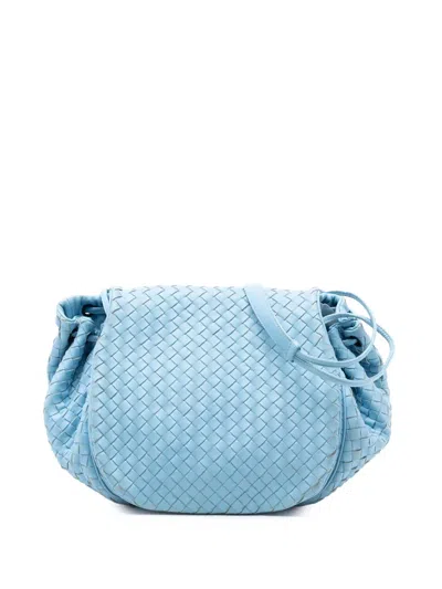 Pre-owned Bottega Veneta 2012-2025 Nappa Intrecciato Flap Crossbody Bag In Blue