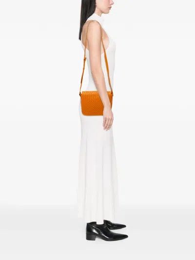 Pre-owned Bottega Veneta 2012-2025 Nappa Intrecciato Flap Crossbody Bag In Orange