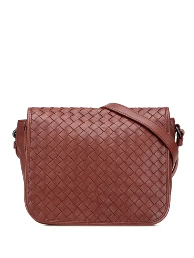 Pre-owned Bottega Veneta 2012-2025 Nappa Intrecciato Flap Crossbody Bag In Red